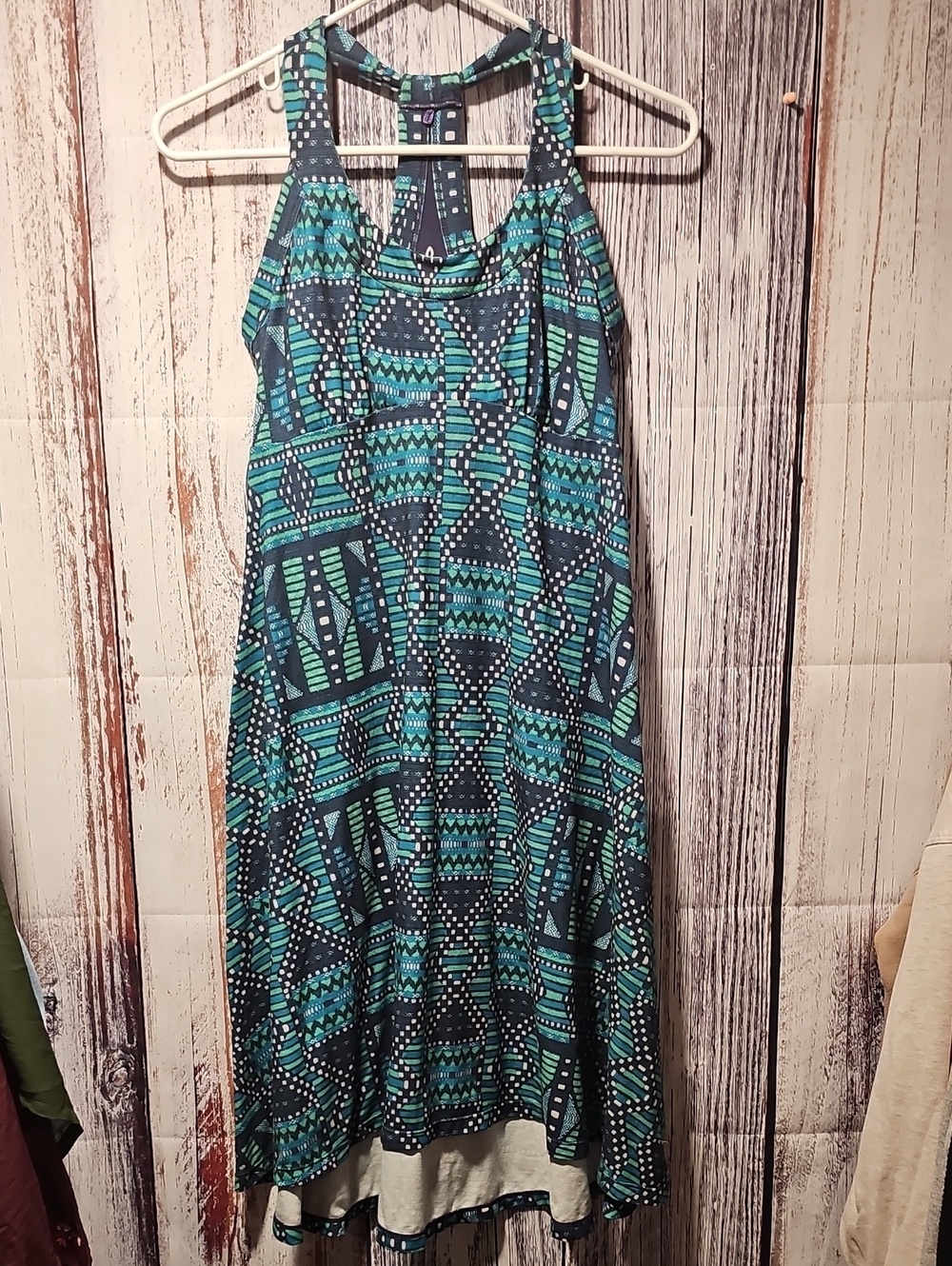 Prana Teal and Navy Geometric Racerback Maxi Dress